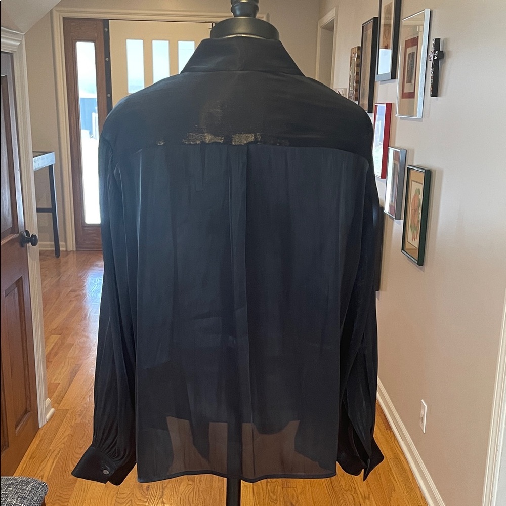 Vince Camuto Black Satin Tie-Front Button Down Shirt - Picture 2 of 4